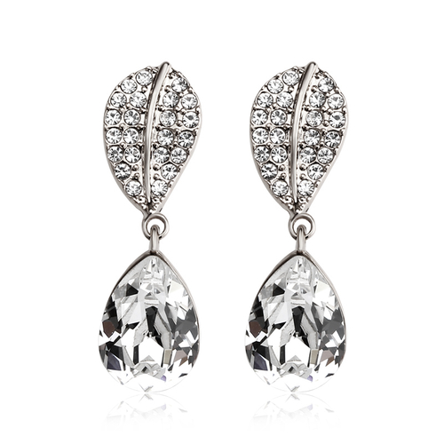 Hermosos Aretes de Cristal Swarovski Baño de 14k de Oro Blanco