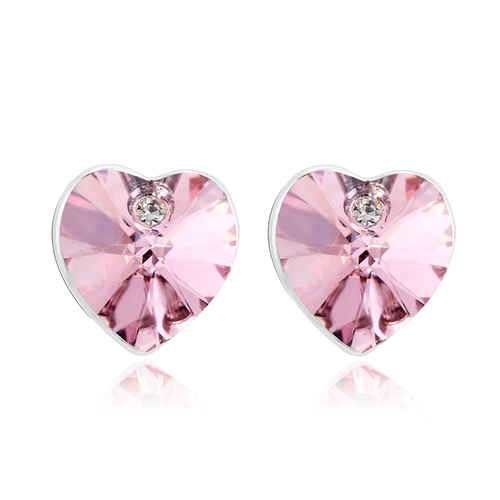 Hermosos Aretes de Cristal Swarovski Color Rosa En forma de Corazón