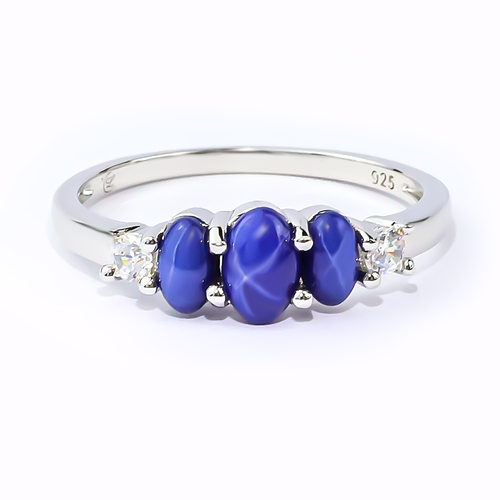 Anillo de 3 Zafiro Estrella Con Plata 925