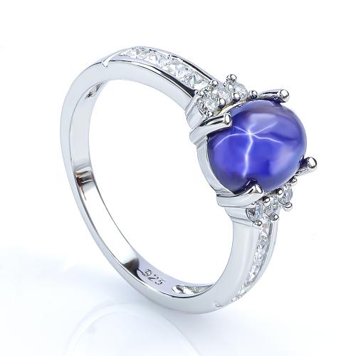 Hermoso Anillo de Zafiro Estrella Con Plata 925