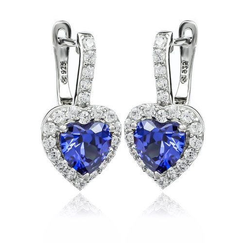 Aretes Leverbacks de Plata Gran Corazón con Tanzanita