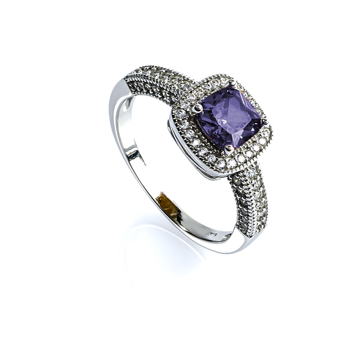 Halo Amatista Anillo de Compromiso
