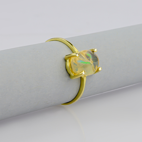 Anillo de Opalo Corte Natural Mexicano 14K Oro Amarillo
