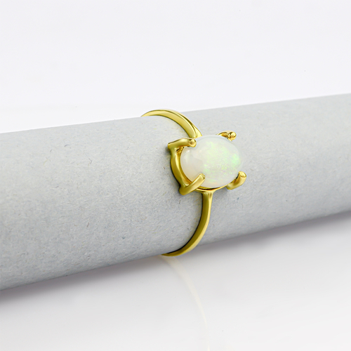 Anillo de Opalo Blanco Mexicano 14K Oro Amarillo