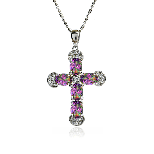 Preciosa Cruz de Plata Con Topacio Mistico y Circonitas 32 mm x 20 mm