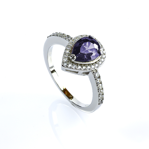 Anillo de Compromiso con Amatista Corte Pera
