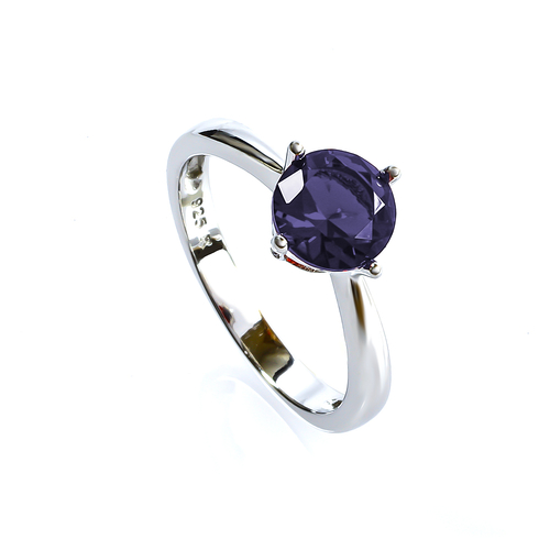 Anillo Solitario Amatista Corte Redonda en Plata de Ley