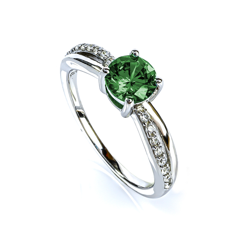Anillo de Compromiso en Plata Con Esmeralda