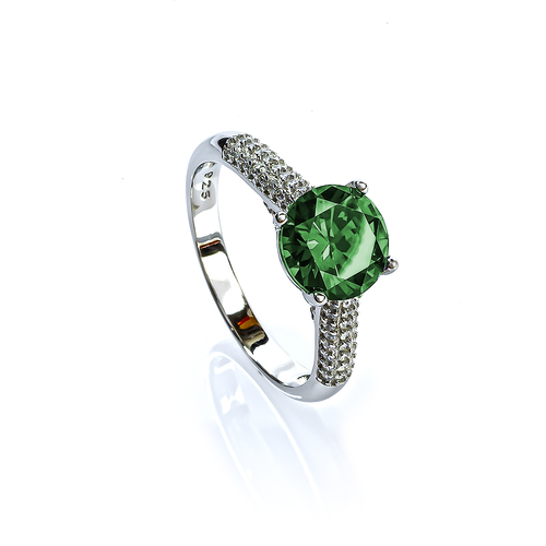 Anillo Solitario con Esmeralda Corte Redonda