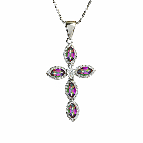 Cruz de Plata Con Topacio Mistico y Zirconia