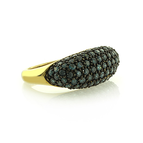 Anillo de Oro Amarillo Macizo 14K con Diamantes Azules