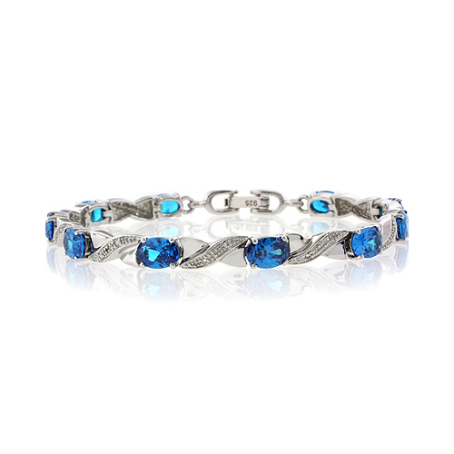 Hermosa Pulsera de Topacio Azul en Plata de Ley