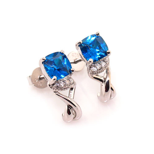 Hermosos Aretes de Plata .925 con Gemas de Topacio Azul