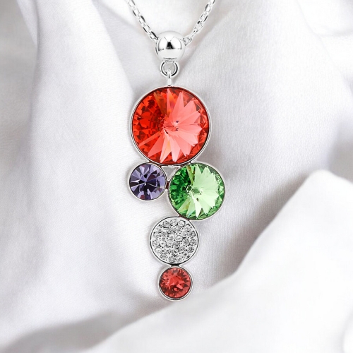 Lindo Collar de Círculos Rojos con Cristales Swarovski