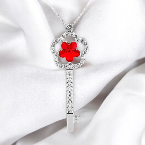 Collar de Llave en Forma de Flor color Rojo