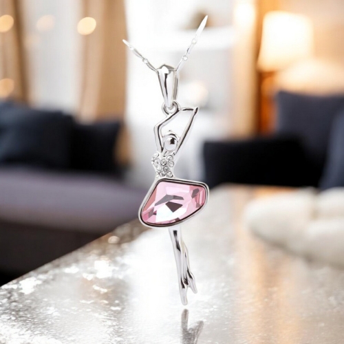 Bonito Juego de Collar y Aretes de Bailarina Color Rosa