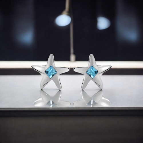Aretes de Cristal Swarovski Color Azul en Forma de Estrella