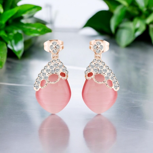 Lindos Aretes de Ojo de Gato con Baño de Oro Rosa de 18K