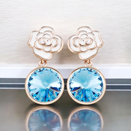 Aretes con Baño de Oro Rosa 18K color Azul