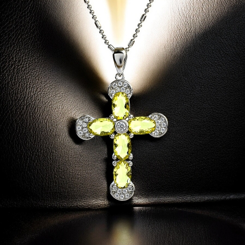 Preciosa Cruz de Plata Con Alejandrita y Circonitas 32 mm x 20 mm