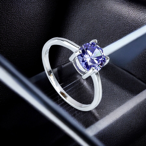 Anillo Solitario con 6 mm Tanzanita en Plata .925