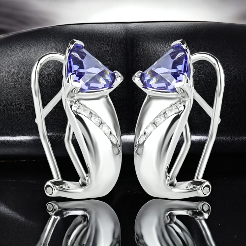 Aretes de Tanzanita Con Plata Cerradura de Omega