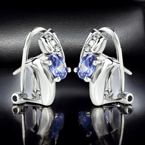 Aretes de Plata de Ley .925 con una Gema Tanzanita