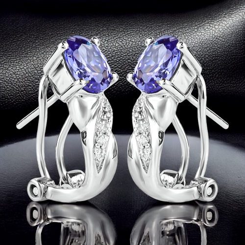 Aretes de Plata con Tanzanita Omega Clip