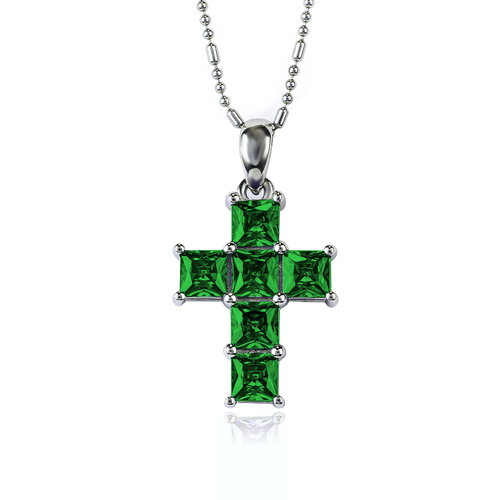 Cruz con Esmeralda en Plata de Ley .925