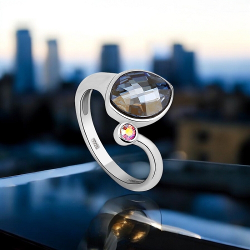 Hermoso Anillo de Plata Con Cristal Swarovski Azul