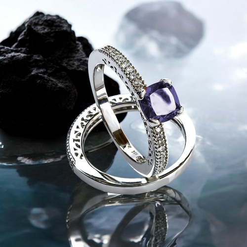 Doble Anillo de Plata Amatista