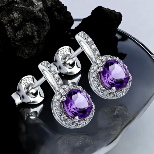 Pendientes de Plata con Piedra Amatista
