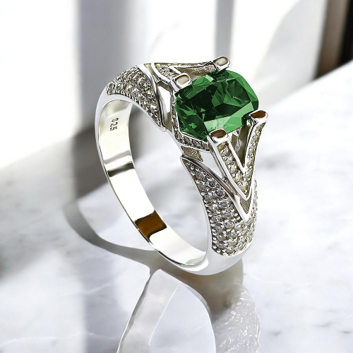 Anillo de Esmeralda Con Plata de Ley 925