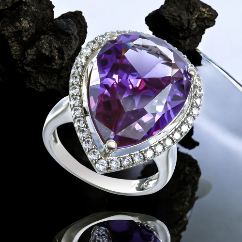 Anillo de Plata Con Amatista Piedra Grande