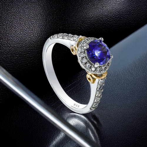 Anillo de Tanzanita 6 mm Plata y Baño de Oro Amarillo