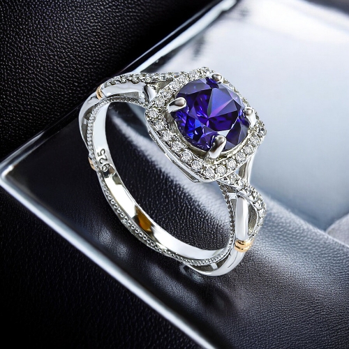 Anillo de Plata Sterlina Con Tanzanita Corte Brillante