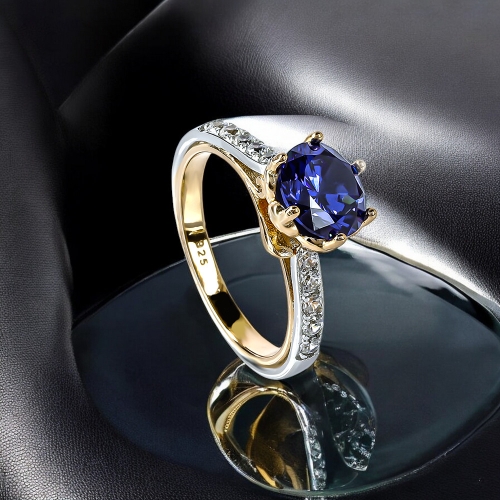 Anillo de Tanzanita 8 mm Plata y Baño de Oro Amarillo