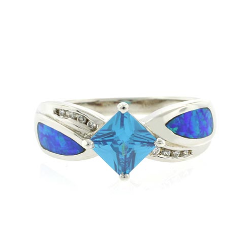 Anillo de Opalo con Topacio Azul