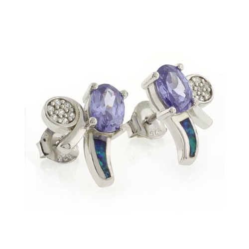 Aretes de Ópalo Australiano con Tanzanita en Plata .925