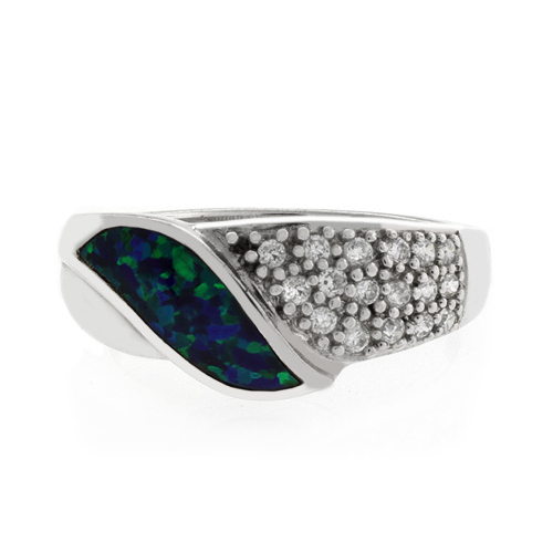 Anillo de Plata con Opalo y Zirconias Incrustadas