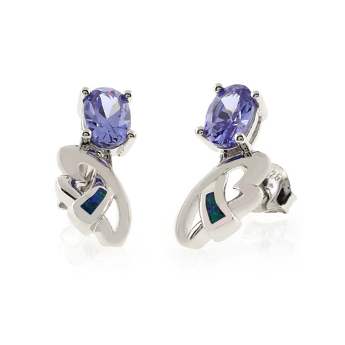 Aretes de Plata con Tanzanita y Ópalo Australiano