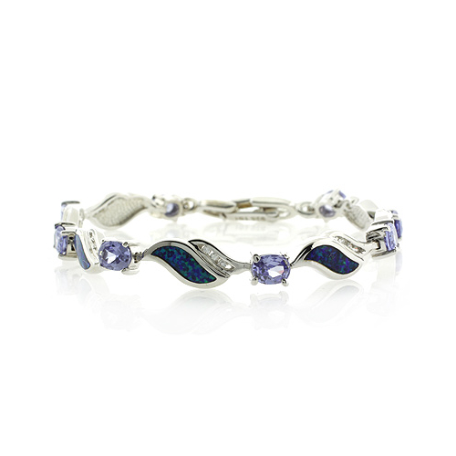 Pulsera Elegante de Plata de Ley .925 con Tanzanita y Opalo Australiano