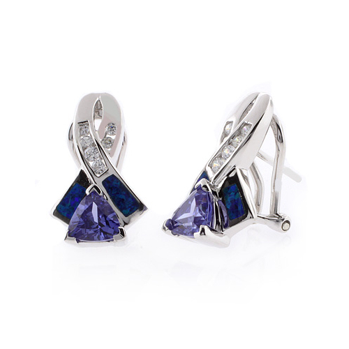 Aretes de Plata .925 con Tanzanita y Ópalo Azul