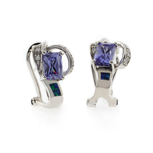 Hermosos Aretes de Plata de Ley con Tanzanita y Ópalo