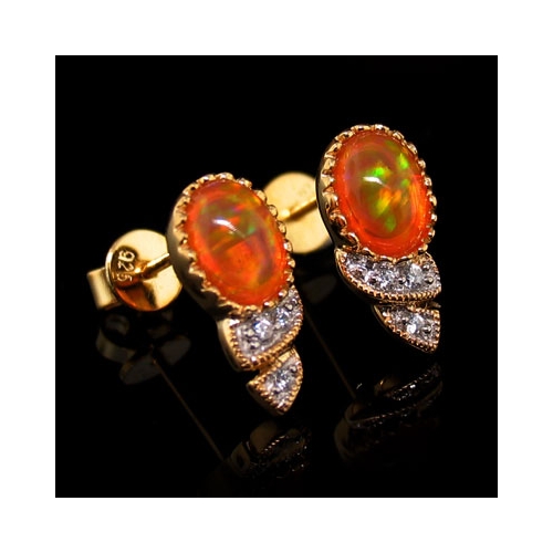Preciosos Aretes de Plata con Baño de Oro 14K y Ópalo de Fuego
