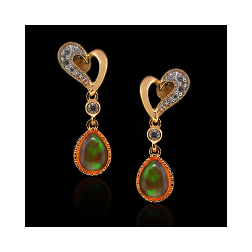 Elegantes Aretes de Plata de Ley con Baño de Oro y Ópalo de Fuego