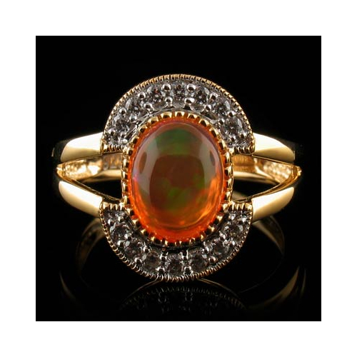 14K Gold Plated Quality Fire Opal Silver Ring