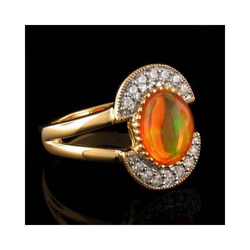 Opalo Amarillo en Anillo de Plata con Chapa de Oro