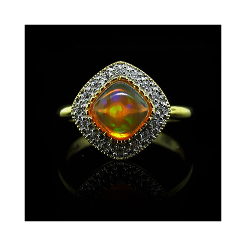 14K Gold Plated Quality Fire Opal Silver Ring