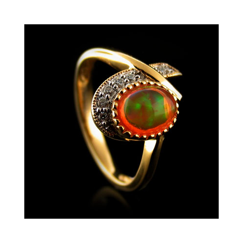14K Gold Plated Quality Fire Opal Silver Ring